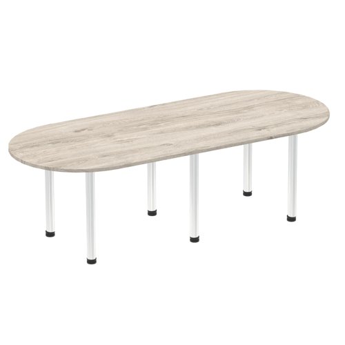 Impulse 2400mm Boardroom Table Grey Oak Top Brushed Aluminium Post Leg
