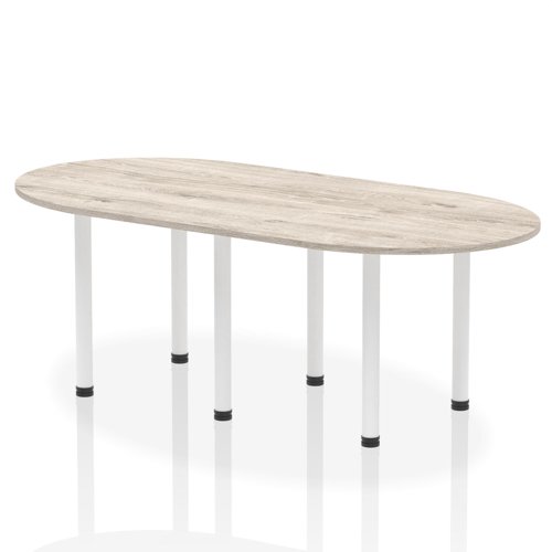 Impulse 2400mm Boardroom Table Grey Oak Top White Post Leg