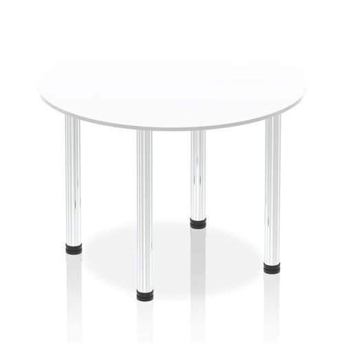 Impulse 1000mm Round Table White Top Chrome Post Leg