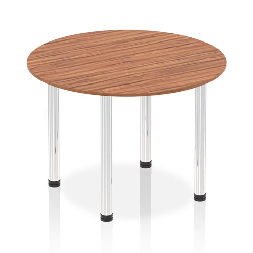 Impulse 1000mm Round Table Walnut Top Chrome Post Leg