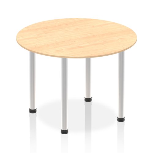 Impulse 1000mm Round Table Maple Top Brushed Aluminium Post Leg