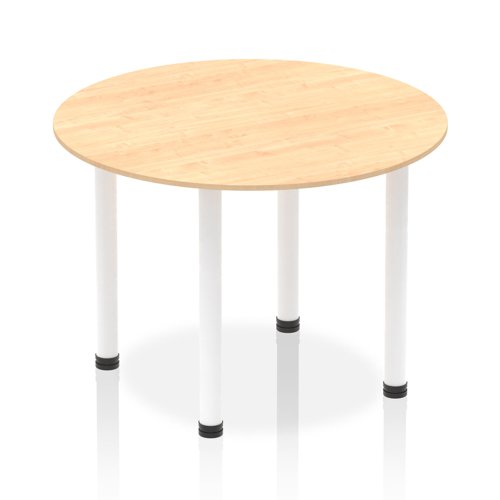 Impulse 1000mm Round Table Maple Top White Post Leg