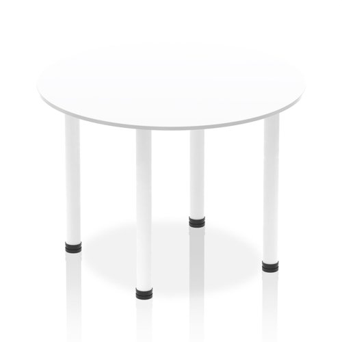 Impulse 1000mm Round Table White Top White Post Leg