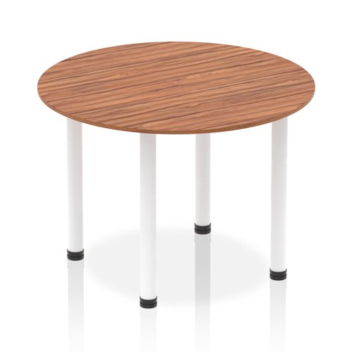 Impulse 1000mm Round Table Walnut Top White Post Leg