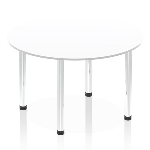 Impulse 1200mm Round Table White Top Chrome Post Leg