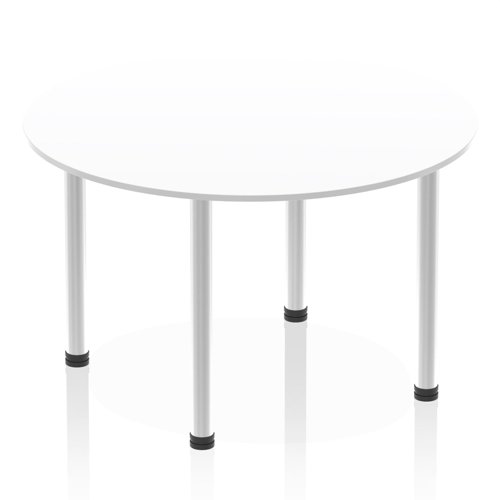 Impulse 1200mm Round Table White Top Brushed Aluminium Post Leg