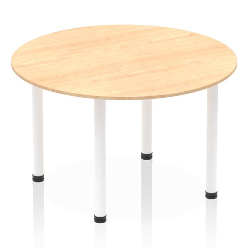 Impulse 1200mm Round Table Maple Top White Post Leg