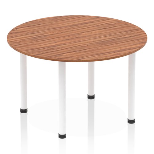 Impulse 1200mm Round Table Walnut Top White Post Leg