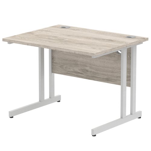 Impulse 1000/800 Rectangle Silver Cantilever Leg Desk Grey Oak