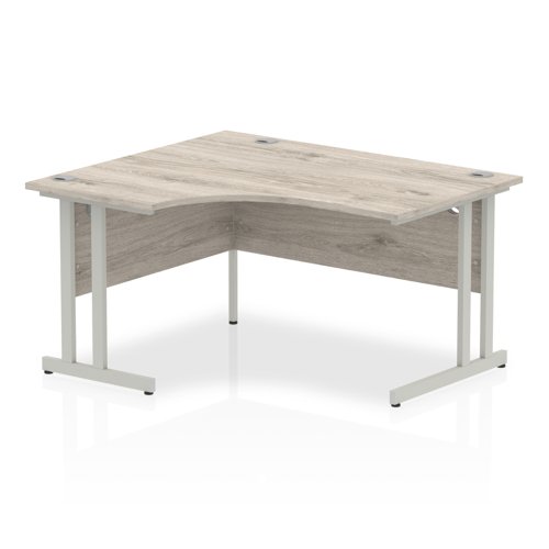 Impulse 1400mm Left Crescent Office Desk Grey Oak Top Silver Cantilever Leg
