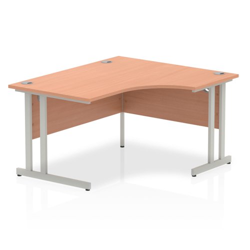 Impulse 1400mm Right Crescent Office Desk Beech Top Silver Cantilever Leg