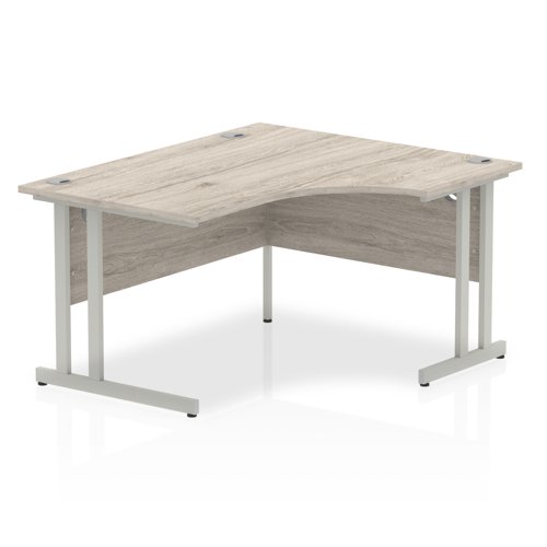Impulse 1400mm Right Crescent Office Desk Grey Oak Top Silver Cantilever Leg
