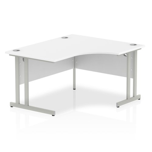 Impulse 1400mm Right Crescent Office Desk White Top Silver Cantilever Leg
