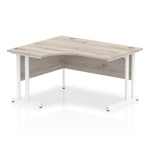 Impulse 1400mm Left Crescent Desk Grey Oak Top White Cantilever Leg