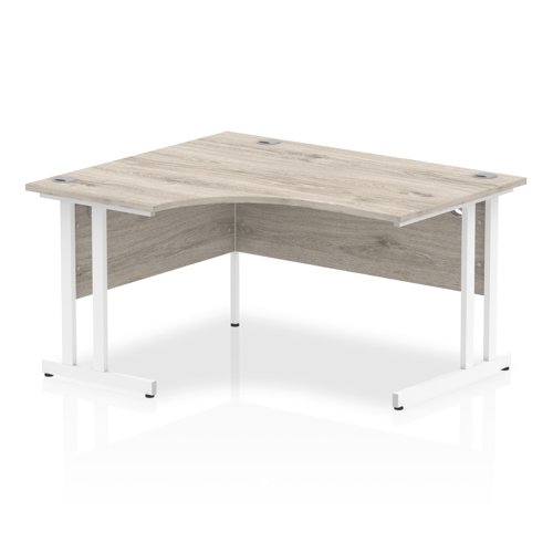 Impulse 1400mm Left Crescent Office Desk Grey Oak Top White Cantilever Leg