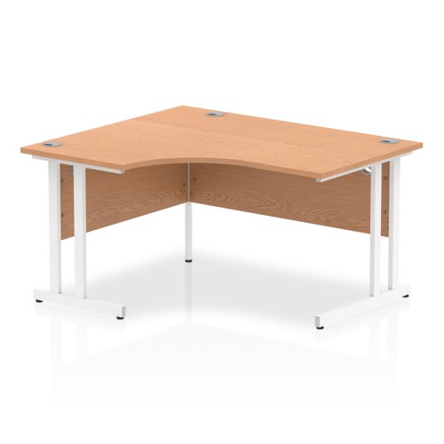 Impulse 1400mm Left Crescent Office Desk Oak Top White Cantilever Leg