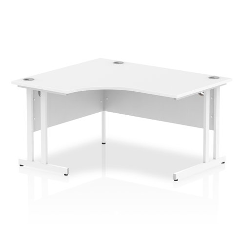 Impulse 1400mm Left Crescent Office Desk White Top White Cantilever Leg