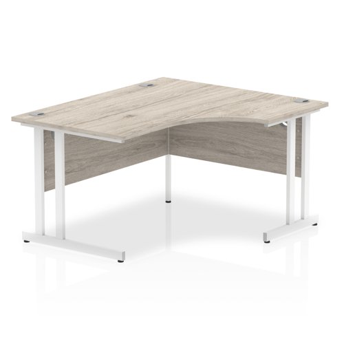 Impulse 1400mm Right Crescent Desk Grey Oak Top White Cantilever Leg