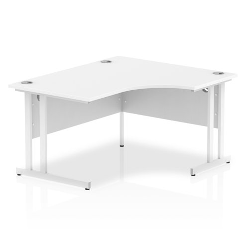 Impulse 1400mm Right Crescent Office Desk White Top White Cantilever Leg