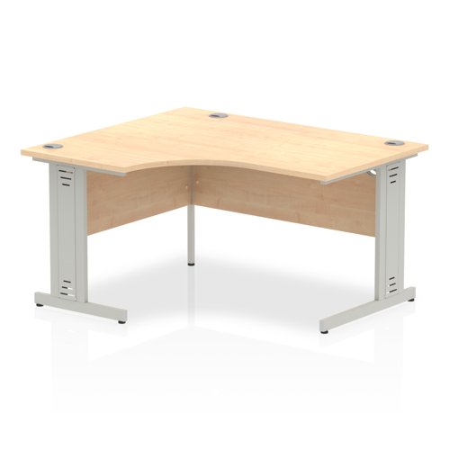 Impulse 1400mm Left Hand Crescent Desk Maple Top Silver Cable Managed Leg