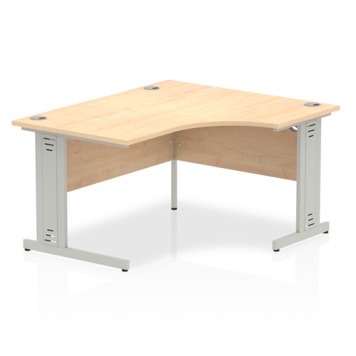 Impulse 1400mm Right Crescent Office Desk Maple Top Silver Cable Managed Leg