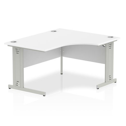 Impulse 1400mm Right Crescent Desk White Top Silver Cable Managed Leg 