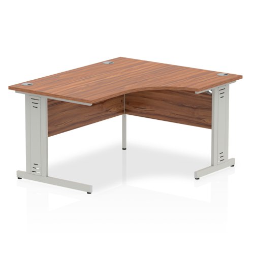 Impulse 1400mm Right Crescent Desk Walnut Top Silver Cable Managed Leg 