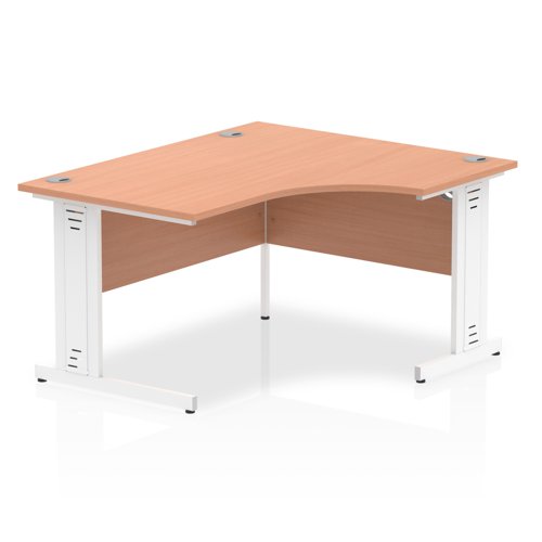 Impulse 1400mm Right Crescent Desk Beech Top White Cable Managed Leg 