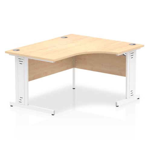 Impulse 1400mm Right Crescent Office Desk Maple Top White Cable Managed Leg