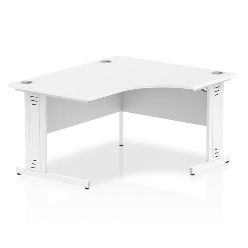 Impulse 1400mm Right Crescent Office Desk White Top White Cable Managed Leg
