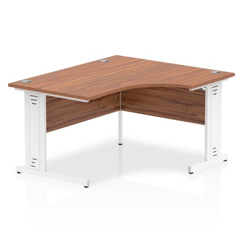 Impulse 1400mm Right Crescent Desk Walnut Top White Cable Managed Leg 