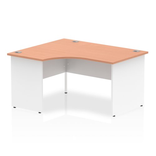Impulse 1400mm Left Crescent Office Desk Beech Top White Panel End Leg