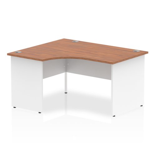Impulse 1400mm Left Crescent Office Desk Walnut Top White Panel End Leg