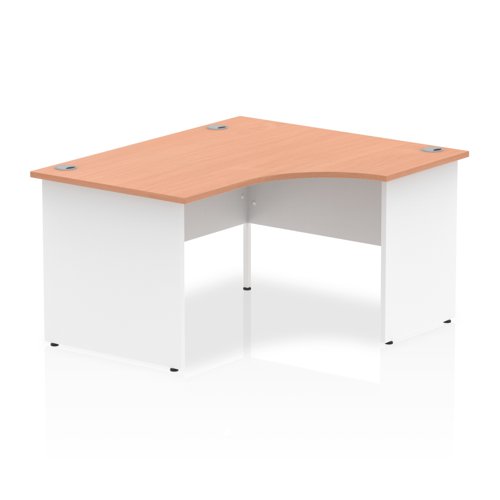Impulse 1400mm Right Crescent Office Desk Beech Top White Panel End Leg