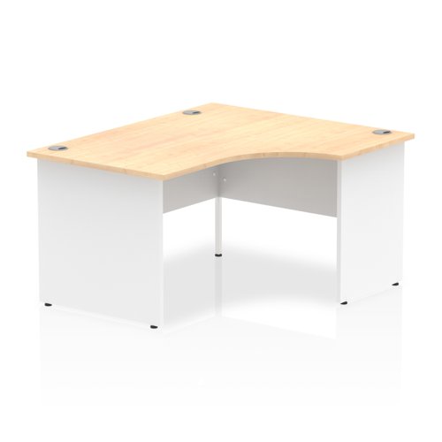 Impulse 1400mm Right Crescent Office Desk Maple Top White Panel End Leg