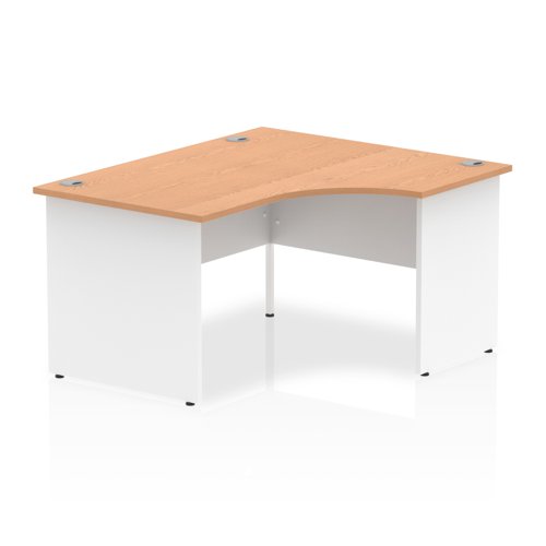 Impulse 1400mm Right Crescent Office Desk Oak Top White Panel End Leg