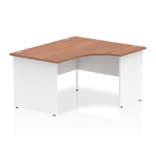 Impulse 1400mm Right Crescent Office Desk Walnut Top White Panel End Leg
