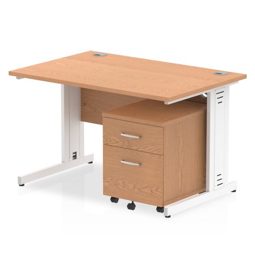 Impulse 1200 x 800mm Straight Office Desk Oak Top White Cable Managed Leg Workstation 2 Drawer Mobile Pedestal