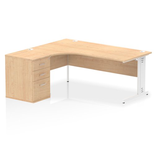 Impulse 1800mm Left Crescent Office Desk Maple Top White Cable Managed Leg Workstation 600 Deep Desk High Pedestal