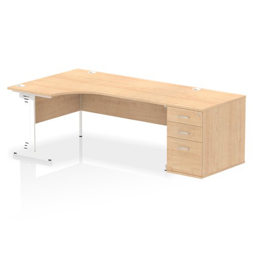 Impulse 1800mm Left Crescent Office Desk Maple Top White Cable Managed Leg Workstation 800 Deep Desk High Pedestal