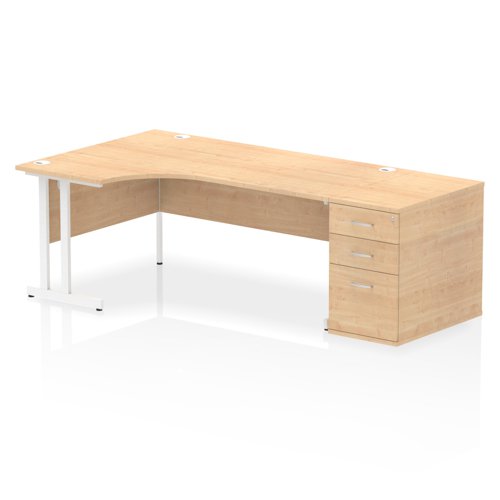 Impulse 1800mm Left Crescent Office Desk Maple Top White Cantilever Leg Workstation 800 Deep Desk High Pedestal