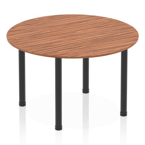 Impulse 1200mm Round Table Walnut Top Black Post Leg