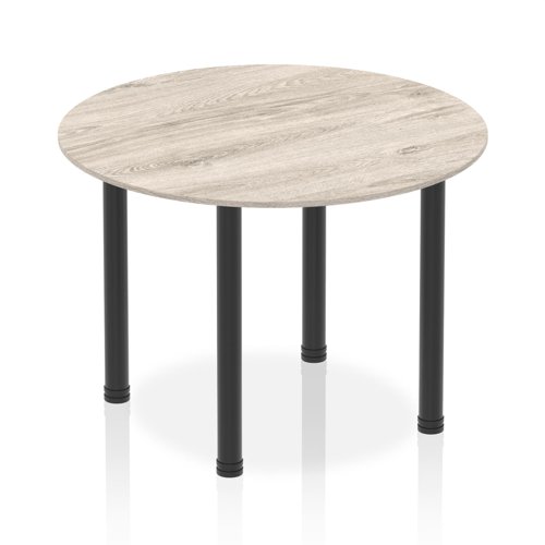 Impulse 1000mm Round Table Grey Oak Top Black Post Leg