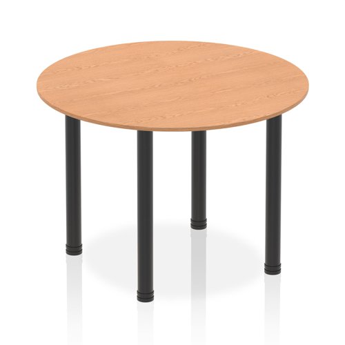 Impulse 1000mm Round Table Oak Top Black Post Leg