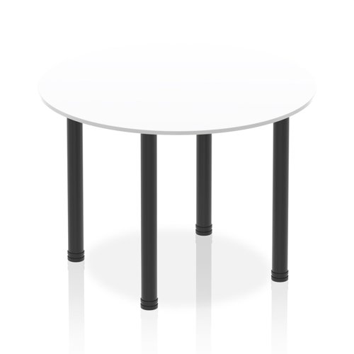 Impulse 1000mm Round Table White Top Black Post Leg