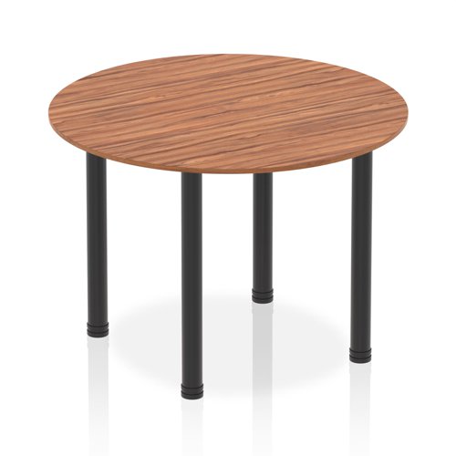 Impulse 1000mm Round Table Walnut Top Black Post Leg