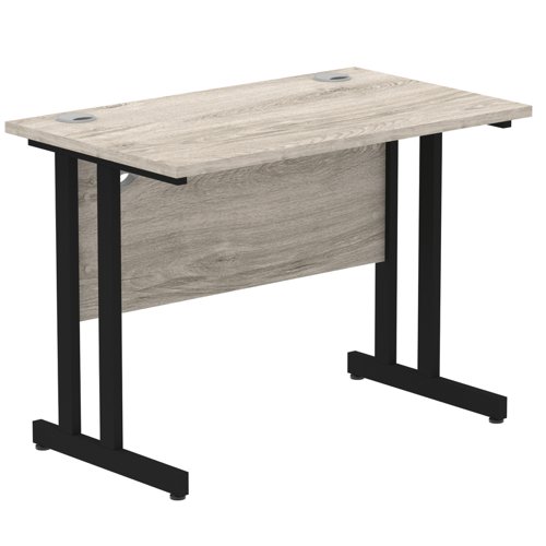 Impulse 1000 x 600mm Straight Office Desk Grey Oak Top Black Cantilever Leg