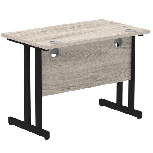 Impulse 1000 x 600mm Straight Desk Grey Oak Top Black Cantilever Leg I004304