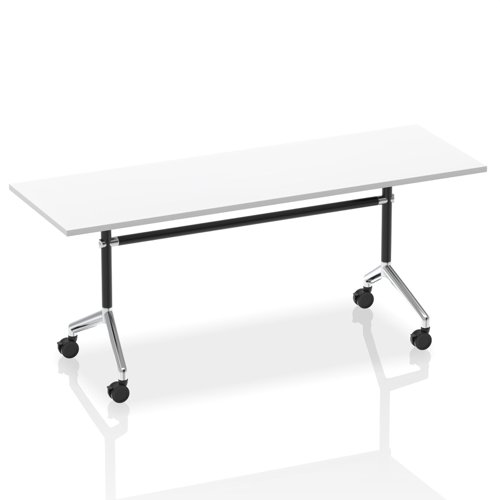 Dynamic Impulse 1800mm Flip Top Rectangular Table White Finish Silver Frame - I004313
