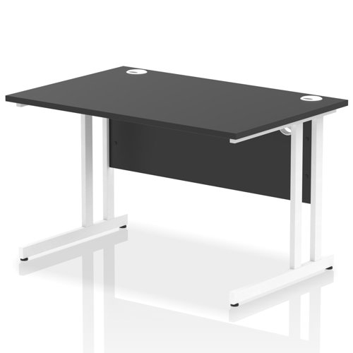 Impulse 1200 x 800mm Straight Office Desk Black Top White Cantilever Leg